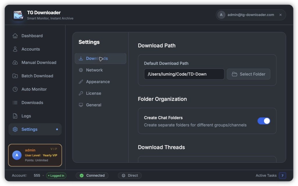 Download settings