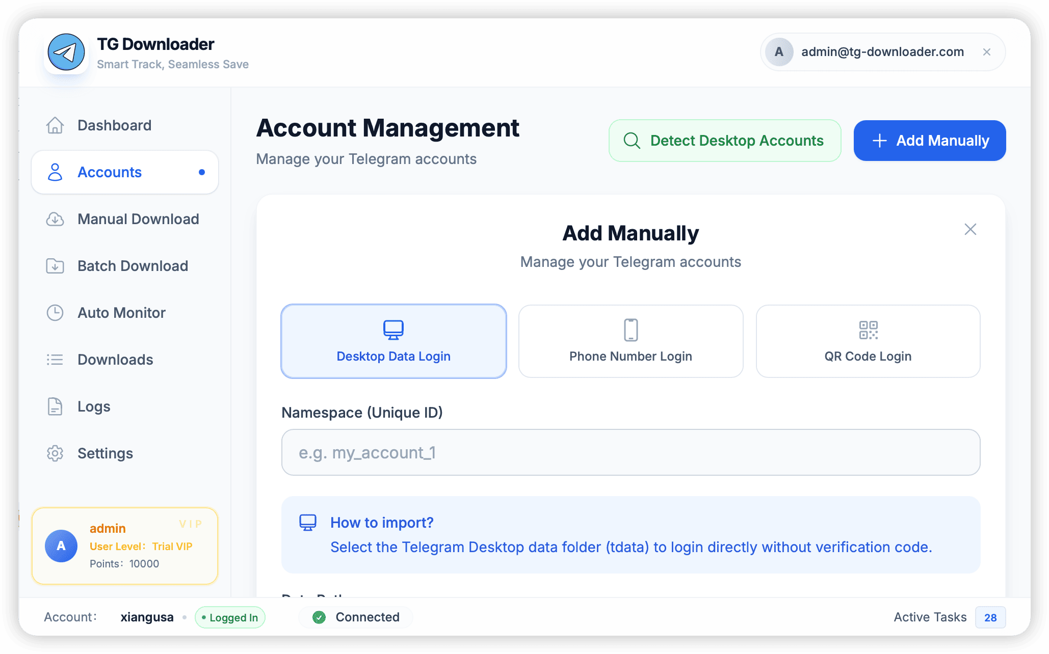 Add Account Interface